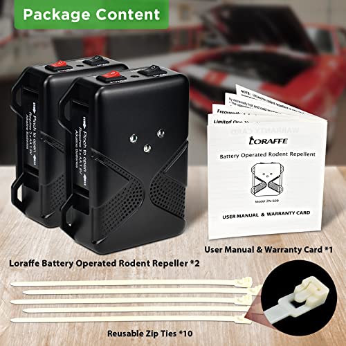 Loraffe Under Hood Rodent Repeller Battery Operated Ultrasonic Car Rat Repellent Mice Deterrent Keep Animal Away from Car with Ultrasound and LED Flashlights Rodent Defense Vehicle Protection, 2 Pack