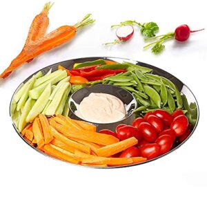 chip and dip serving bowl, elegant serving dish - great for chips, dips, appetizer, fruit bowl, salad and snack – stainless steel chips and dip plate