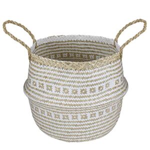 Northlight 17" Beige and White Large Seagrass Belly Basket with Handles
