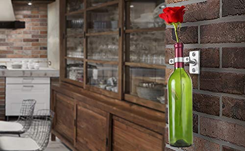 Lily's Home Bar Wall Mount Single Wine Bottle Display Holder, Industrial Design with Mounting Hardware, Works with Wine or Liquor Bottles, Silver Finish (4-1/2” x 1-3/8” x 2-3/4”)