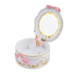 Music Boxes For Girls, Round Music Box for Girls With Mirror, Miniature 360 Degree Rotary Girl And Jewelry Storage Functional Baby Toys(White)