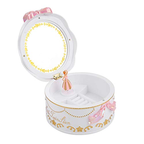 Music Boxes For Girls, Round Music Box for Girls With Mirror, Miniature 360 Degree Rotary Girl And Jewelry Storage Functional Baby Toys(White)