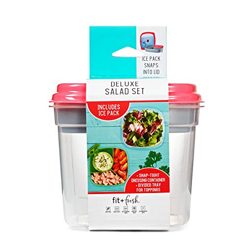 Fit+Fresh Salad To Go Lunch Container, Lunch Box Containers for Adults, Salad Lunch Containers for Adults, Adult Lunch Containers, Large Salad Container for Lunch, Leak Proof Lunch Containers, Pink