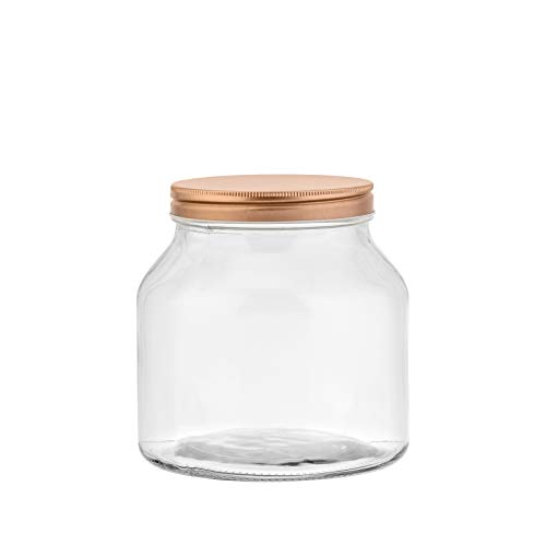Amici Home Branson Glass Canister | Airtight Food Storage Container with Copper Lid | Clear Glass Jar for Home, Kitchen, & Pantry Organization (Small, 76 Oz)