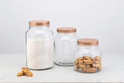 Amici Home Branson Glass Canister | Airtight Food Storage Container with Copper Lid | Clear Glass Jar for Home, Kitchen, & Pantry Organization (Small, 76 Oz)