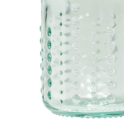 Amici Home Urchin DOF Glass and Bottle Set | 12 Oz Glasses & 34 Oz Bottle | Italian Made, Recycled Green Glass | Hobnail Drinkware for Water, Juice, Cocktails (Set of 6 Glasses & Bottle)