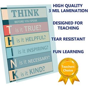 Think before you speak LAMINATED motivational chart rainbow colors classrooms and educators poster 15x20