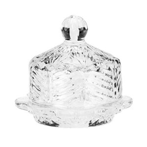 amici home eloise glass butter dish | small round butter keeper with dome lid handle | round crystal mini butter cloche for candy, parfait, jam | 3.5 inch