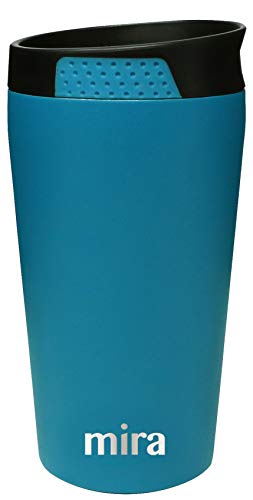 MIRA 12 oz Stainless Steel Insulated Coffee Travel Mug for Coffee, Tea - Press Lid Tumbler - Vacuum Insulated Coffee Thermos Cup Keeps Hot or Cold - Hawaiian Blue