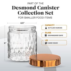 Amici Home Desmond Glass Canister | Dry Food Storage Container with Airtight Copper Lid | Clear Glass Jar for Kitchen & Pantry Organization | Small, 32 Oz