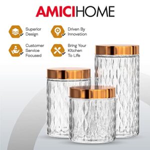 Amici Home Desmond Glass Canister | Dry Food Storage Container with Airtight Copper Lid | Clear Glass Jar for Kitchen & Pantry Organization | Small, 32 Oz