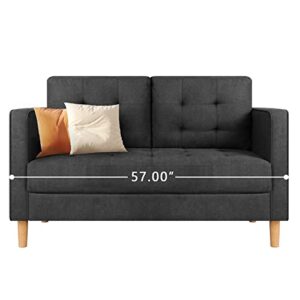 aodailihb 57" loveseat sofa couches for living room mid century modern comfy couch soft cloth tufted cushion love seats sofa small spaces,bedroom,apartment,office,studio,gray
