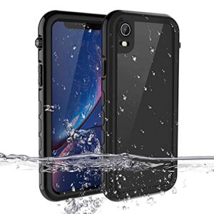 mizusupi iphone xr waterproof case underwater full sealed ip68 certified waterproof case dustproof snowproof shockproof cover with built-in screen protector for iphone xr 6.1 inch black