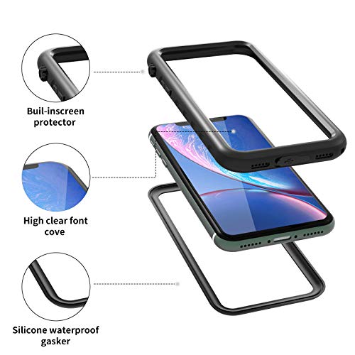 MIZUSUPI iPhone XR Waterproof Case Underwater Full Sealed IP68 Certified Waterproof Case Dustproof Snowproof Shockproof Cover with Built-in Screen Protector for iPhone XR 6.1 inch Black