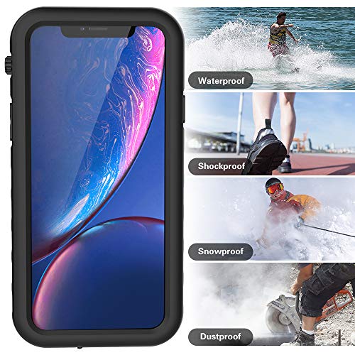 MIZUSUPI iPhone XR Waterproof Case Underwater Full Sealed IP68 Certified Waterproof Case Dustproof Snowproof Shockproof Cover with Built-in Screen Protector for iPhone XR 6.1 inch Black