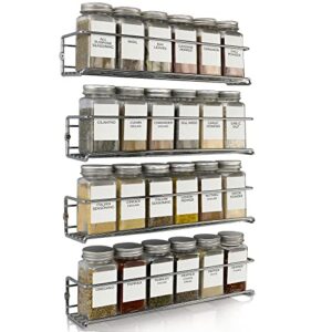 zicoto premium iron spice rack organizer for cabinets or wall mounts - space saving set of 4 hanging racks - perfect seasoning organizer for your kitchen cabinet, cupboard or pantry door