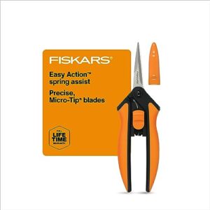 fiskars micro-tip pruning snips - 6" garden shears with sharp precision-ground non-coated stainless steel blade - gardening tool scissors with softgrip handle