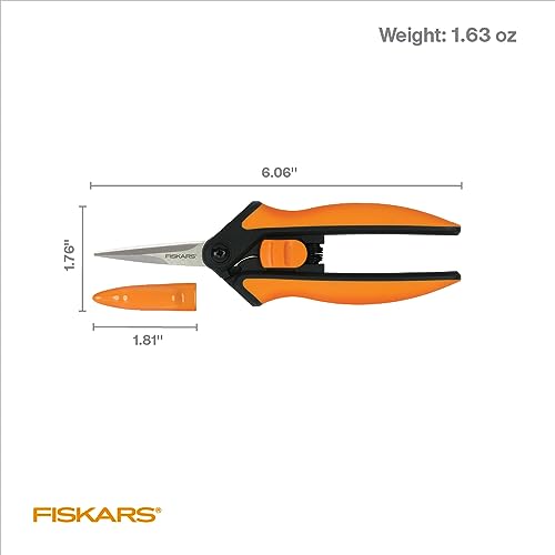 Fiskars Micro-Tip Pruning Snips - 6" Garden Shears with Sharp Precision-Ground Non-Coated Stainless Steel Blade - Gardening Tool Scissors with SoftGrip Handle