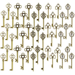 duomiw mixed 50 antique bronze finish skeleton keys rustic key for diy wedding party decoration favor mini treasure gifts