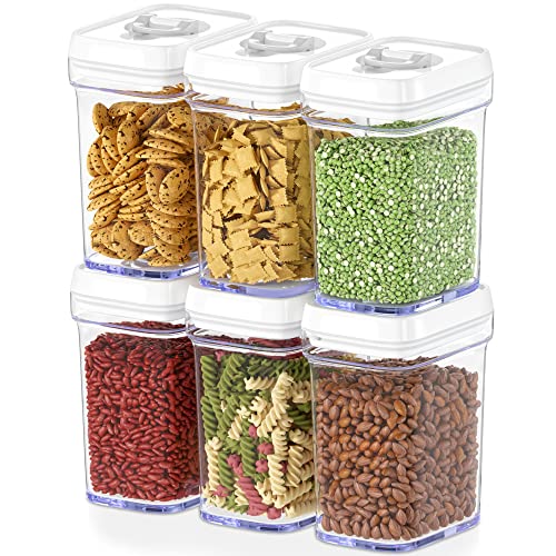 DWËLLZA KITCHEN Clear Airtight Food Storage Containers for Pantry With White Lids – 6 Pack - Air Tight Kitchen Containers Pantry Organization and Storage - BPA-Free Plastic - Keeps Food Fresh & Dry