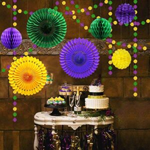 Decor365 Gold Purple Green Mardi Gras Party Decorations Glitter Circle Garlands Banner Paper Fan Tissue Pompoms Fat Tuesday/Mardi Gras Decor/Baby Shower/Birthday/Wedding/Cavinal Party Decor