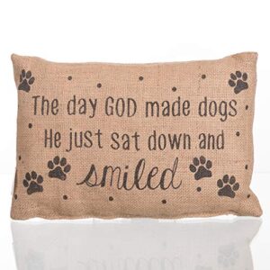 the country house collection primitive burlap jute brown and black 12" x 8" throw pillow (the day god made dogs)