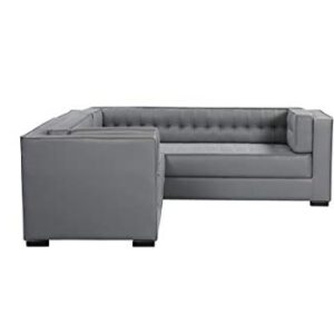 Iconic Home Lorenzo Right Facing Sectional Sofa L Shape PU Leather Upholstered Tufted Shelter Arm Design Espresso Finished Wood Legs Modern Transitional, Grey