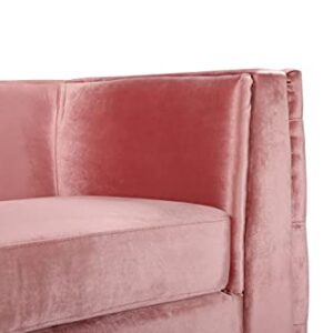 Iconic Home Saratov Sofa Velvet Upholstered Button Tufted Curved Shelter Arm Design Espresso Finished Wood Legs Modern Transitional Blush