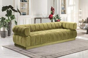 iconic home quebec sofa velvet upholstered vertical channel-quilted shelter arm tufted design modern contemporary, green
