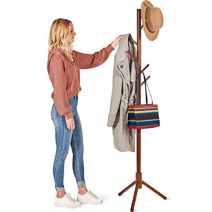 zober coat rack free standing - wooden coat tree w/ 6 hooks - coats, purses, hats - adjustable sizes, easy assembly - vintage
