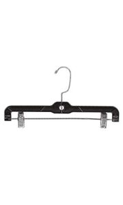 14 inch black plastic skirt and pants hangers - pack of 20 - with chrome swivel hook/hang bar, padded clips - great for retail and home use - holds up to 6 pounds