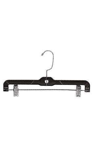 14 inch Black Plastic Skirt and Pants Hangers - Pack of 20 - with Chrome Swivel Hook/Hang Bar, Padded Clips - Great for Retail and Home Use - Holds Up to 6 Pounds