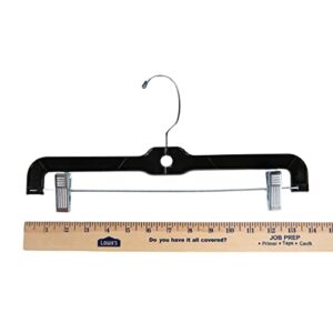 14 inch Black Plastic Skirt and Pants Hangers - Pack of 20 - with Chrome Swivel Hook/Hang Bar, Padded Clips - Great for Retail and Home Use - Holds Up to 6 Pounds