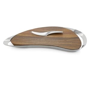 nambe pulse cheese board with knife | made of acacia wood and stainless steel | large serving set | charcuterie and butter board | serving platter hostess gift in box