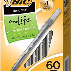 BIC Round Stic Xtra Valve Smooth Writing Ball Pen, Medium Point (1.0 mm), Black - 60 Count x 2 Pack - Total 120 Pens