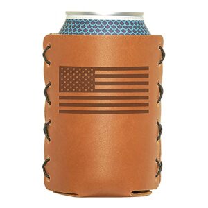 oowee products leather can holder | fits 12 to 16 ounce cans, great for soda, beer and seltzer, great gift for men and women, genuine leather, made in the usa - american flag