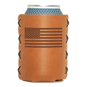 Oowee Products Leather Can Holder | Fits 12 to 16 Ounce Cans, Great for Soda, Beer and Seltzer, Great Gift for Men and Women, Genuine Leather, Made in the USA - American Flag