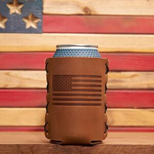 Oowee Products Leather Can Holder | Fits 12 to 16 Ounce Cans, Great for Soda, Beer and Seltzer, Great Gift for Men and Women, Genuine Leather, Made in the USA - American Flag