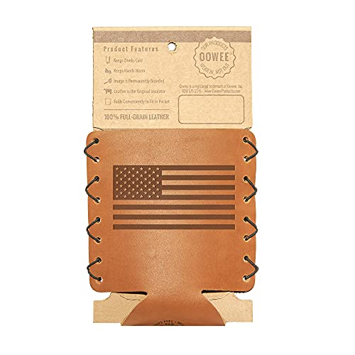 Oowee Products Leather Can Holder | Fits 12 to 16 Ounce Cans, Great for Soda, Beer and Seltzer, Great Gift for Men and Women, Genuine Leather, Made in the USA - American Flag