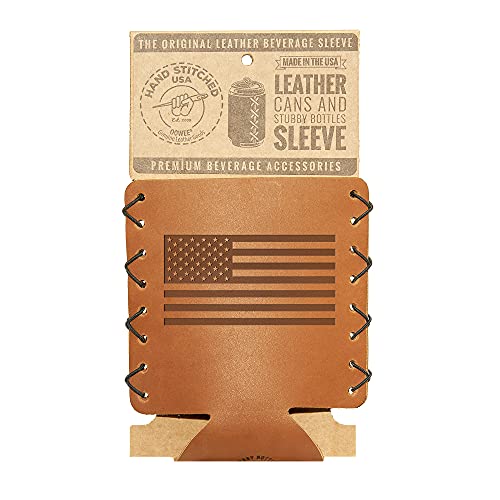 Oowee Products Leather Can Holder | Fits 12 to 16 Ounce Cans, Great for Soda, Beer and Seltzer, Great Gift for Men and Women, Genuine Leather, Made in the USA - American Flag