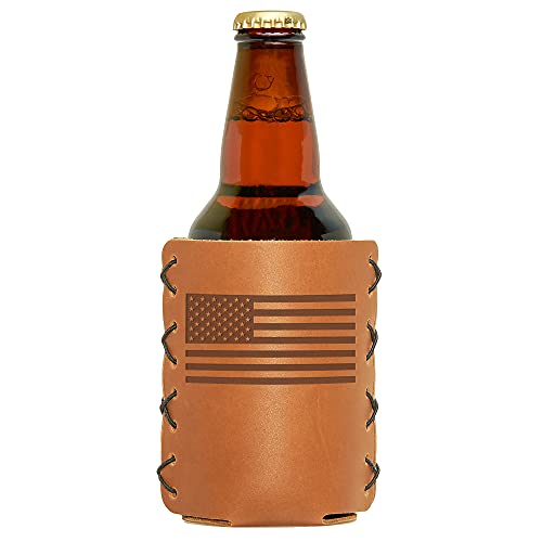 Oowee Products Leather Can Holder | Fits 12 to 16 Ounce Cans, Great for Soda, Beer and Seltzer, Great Gift for Men and Women, Genuine Leather, Made in the USA - American Flag