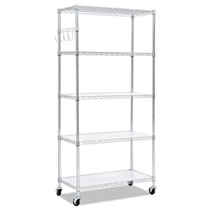 alera sw653618sr 36 in. x 18 in. x 72 in. five-shelf wire shelving kit with casters and shelf liners - silver