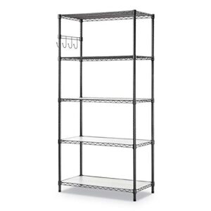 alera 5-shelf wire shelving kit with casters and shelf liners, 36w x 18d x 72h, black anthracite