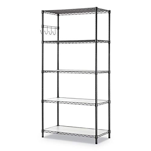 Alera 5-Shelf Wire Shelving Kit with Casters and Shelf Liners, 36w x 18d x 72h, Black Anthracite