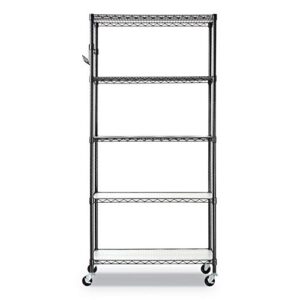 Alera 5-Shelf Wire Shelving Kit with Casters and Shelf Liners, 36w x 18d x 72h, Black Anthracite