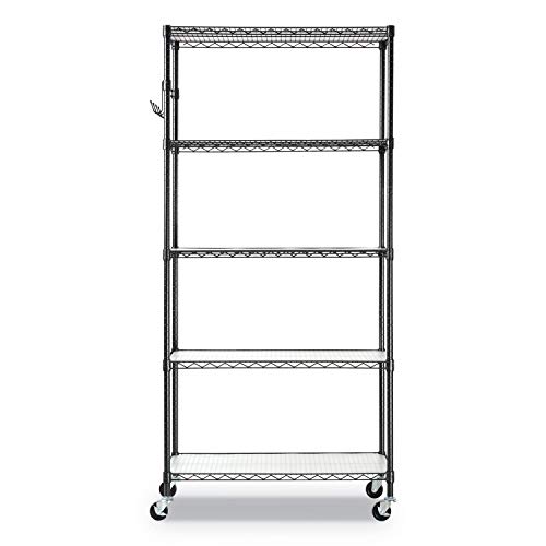 Alera 5-Shelf Wire Shelving Kit with Casters and Shelf Liners, 36w x 18d x 72h, Black Anthracite