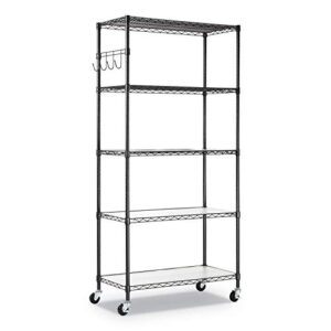 Alera 5-Shelf Wire Shelving Kit with Casters and Shelf Liners, 36w x 18d x 72h, Black Anthracite