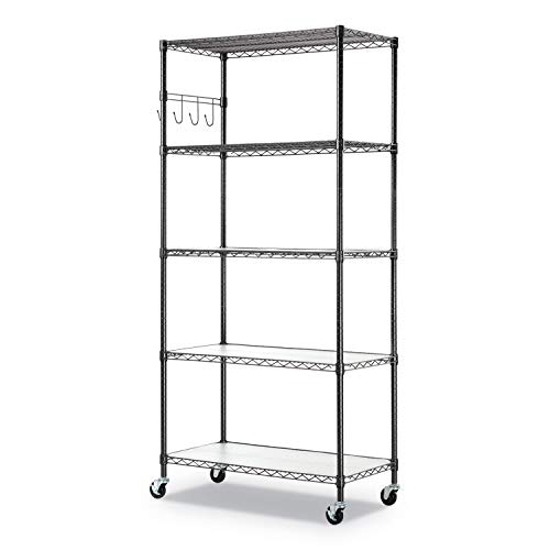 Alera 5-Shelf Wire Shelving Kit with Casters and Shelf Liners, 36w x 18d x 72h, Black Anthracite