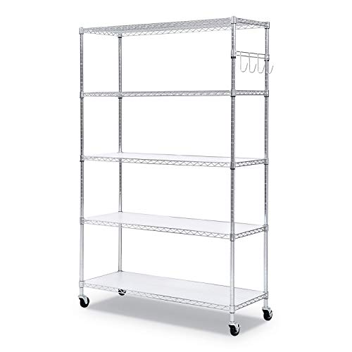 Alera 5-Shelf Wire Shelving Kit with Casters and Shelf Liners, 48w x 18d x 72h, Silver