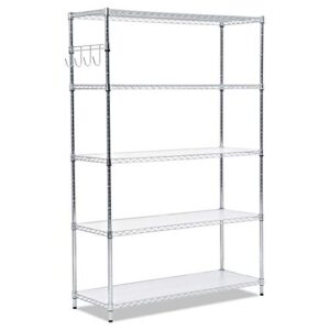 Alera 5-Shelf Wire Shelving Kit with Casters and Shelf Liners, 48w x 18d x 72h, Silver